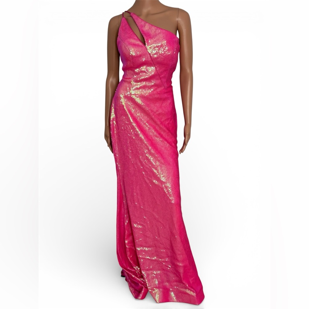TIFFANY DESIGNS Pink One-Shoulder Sequin Gown Size 6